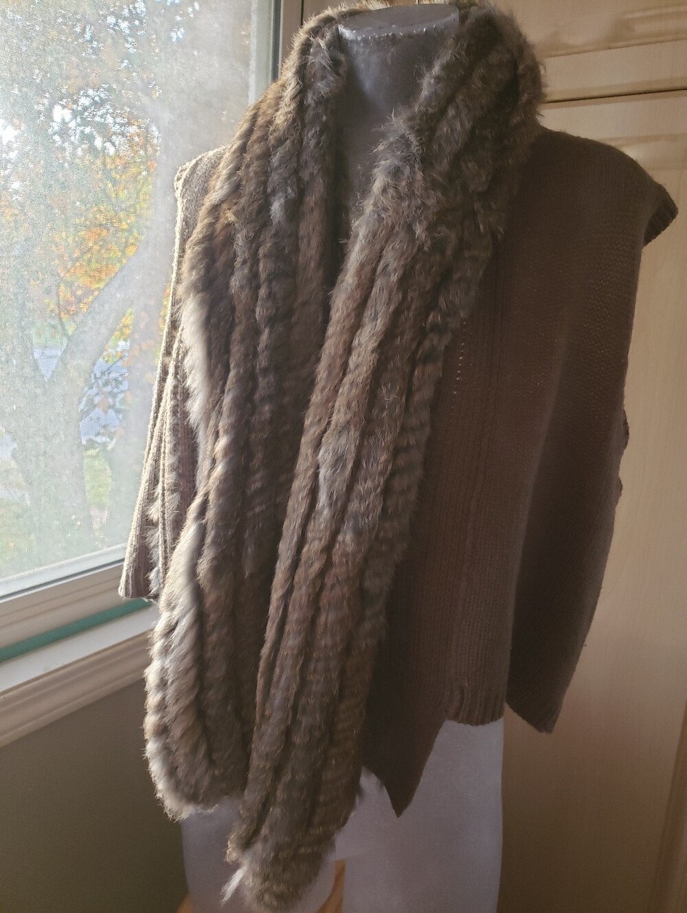 Marc by Marc Jacobs Real Rabbit Hair Brown Knit Vest with Shawl Collar